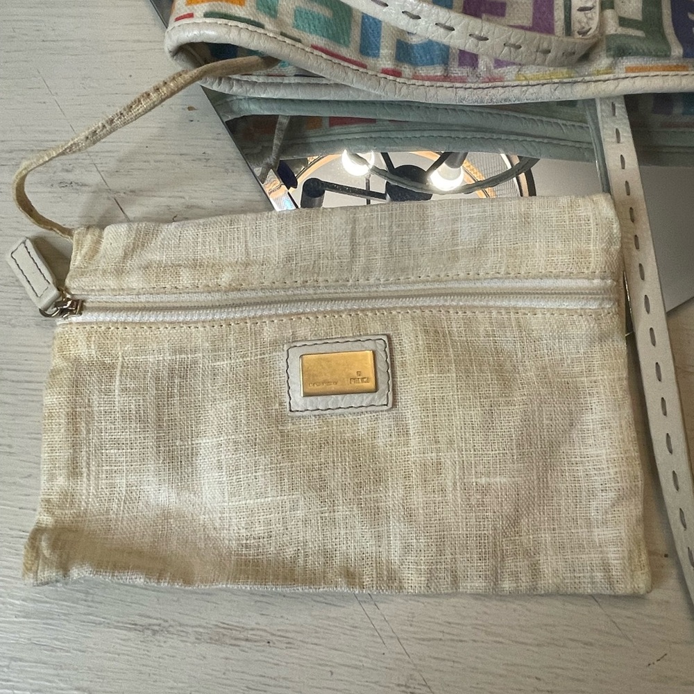 *WITH COA* Multicolor Fendi Spalmati Roll Tote Bag On Ivory Canvas And Leather - Picture 9 of 16